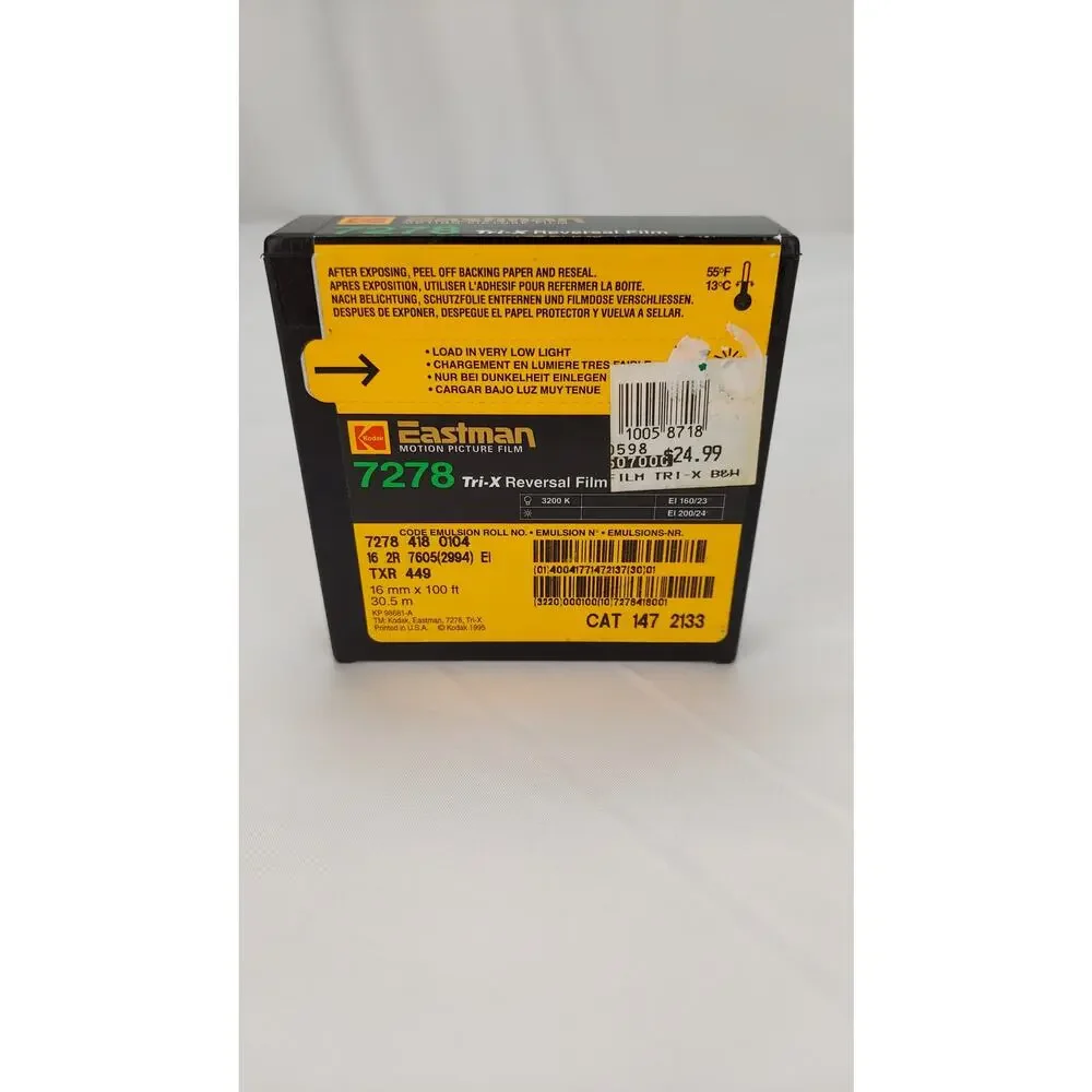 Vintage Eastman Kodak 7278 Tri-X Reversal Film 16mm x 100ft Black & White